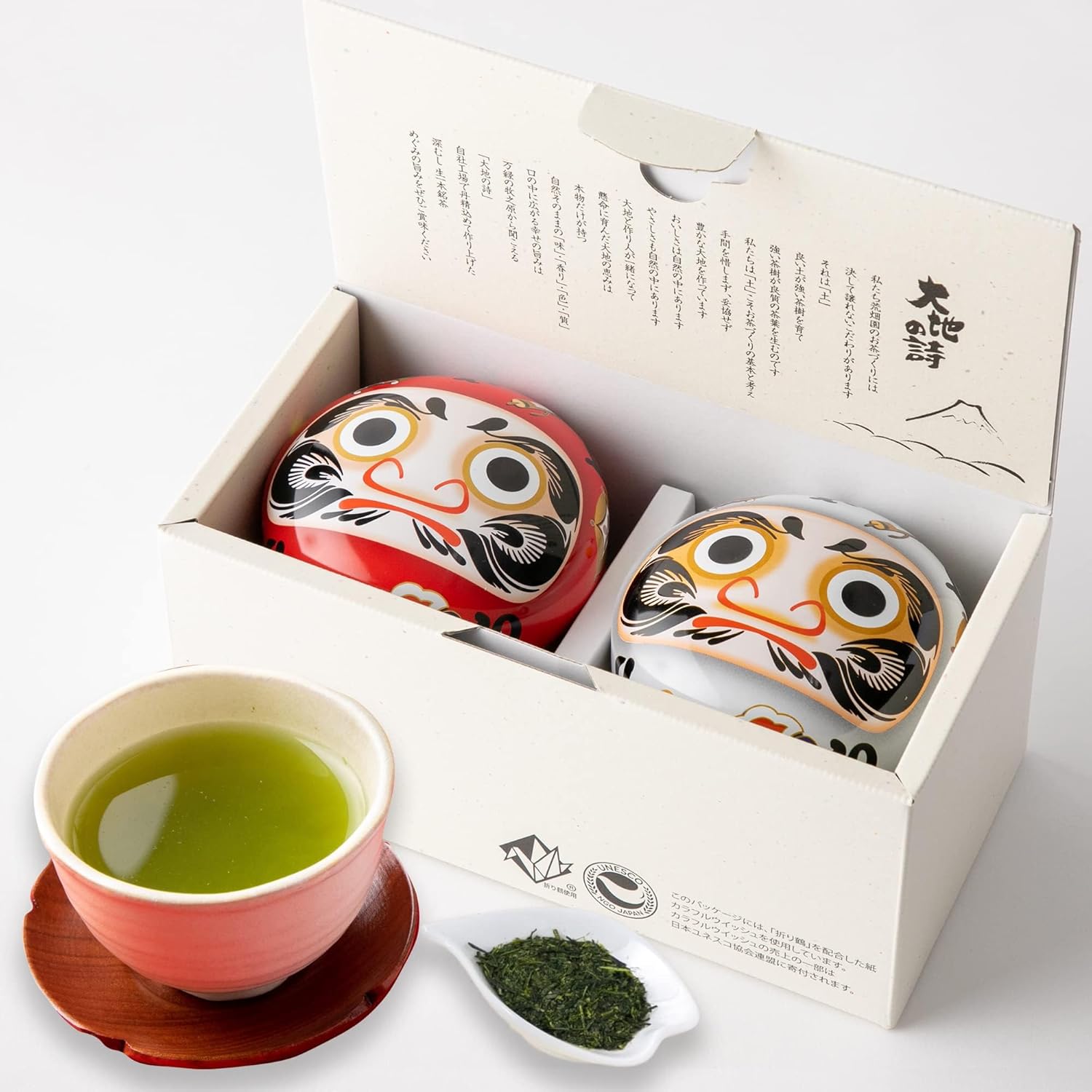 Coffret Cadeau Thé Vert Japonais – Boîtes Daruma Rouges et Blanches